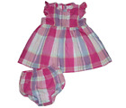 Chaps Baby Girls Pink Purple Plaid Dress Bloomers Set Size 3M Spring Summer EUC