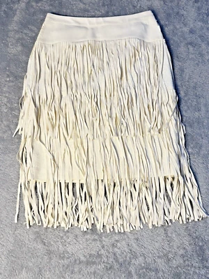 Falda BCBG Maxazria RASHELL de cuero sintético con flecos para mujer 2 forrados marfil blanco crema Foto 1 de 4