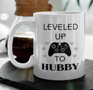 Hubby Leveled Up Controller Coffee Mug Husband Video Gamer Cup Gift from Wife - Picture 1 of 5