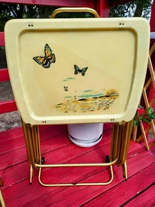 Cal-Dak Butterflies Fiberglass TV Dinner Trays with Stand Set Of Four MCM~G.V.C. - Picture 1 of 17