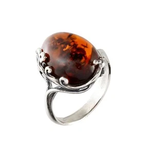 Sterling Silver and Baltic Cherry Amber Ring "Dana" - Picture 1 of 6