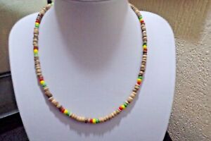 UNISEX RASTA/REGGAE/SURF STYLE  NATURAL COCONUT SHELL  AND SEED BEAD NECKLACE 