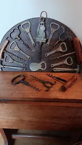 Antique Job Lot of Bottle Openers/ Cork Screws Mounted on Oak Panel + extras - Picture 1 of 9