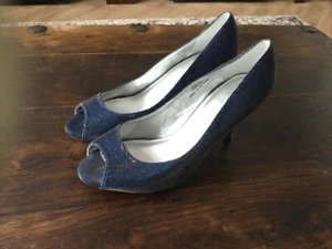Monsoon sparkly high heel shoes two tone. Navy/gold highlights . Never worn - Picture 1 of 9