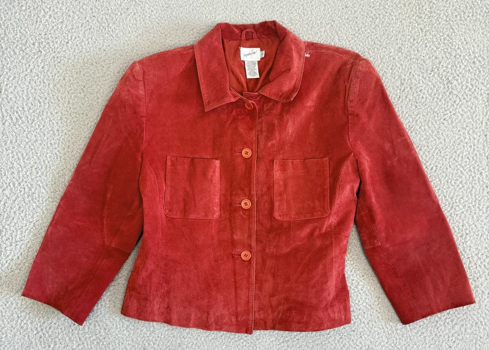 Vintage Suede Jacket sz 12 Crop Leather Button Front Pockets Cropped 90s - Image 1 of 4