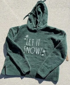 Sudadera con Capucha Rae Dunn Mujer Verde Hombro Caído ¡DEJA QUE NIEVE! Copos de nieve nuevos con etiquetas $84 mediano - Imagen 1 de 7