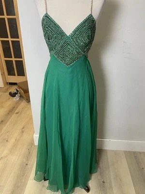 Mike Benet 1960s Emerald Green Chiffon Beaded Rhinestone Gown Vintage XS EVC - Image 1 of 4