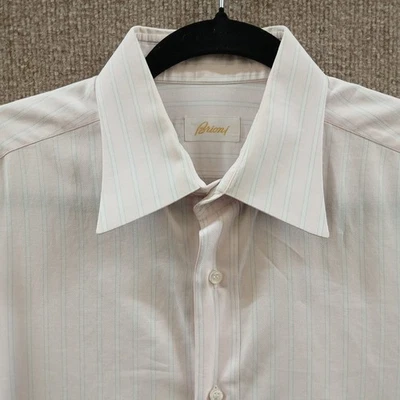 Brioni Button Up Shirt Men's 41 (16) Pale Pink Stripe 100% Cotton Made in Italy - Image 1 of 4