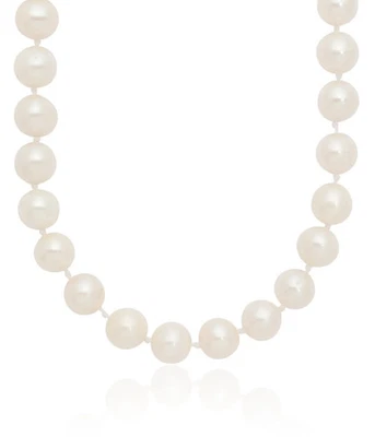 Colar de corrente de pérolas cultivadas em água doce redondo branco ouro amarelo sólido 10K 7 mm - Imagem 1 de 4