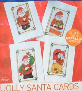 Cross Stitch Chart Only - Set Of 4 Jolly Santa Christmas Cards - Picture 1 of 1