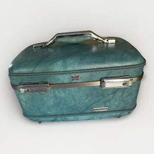Vintage American Tourister Blue Hardshell Makeup Train Case Luggage Organizer - Picture 1 of 14
