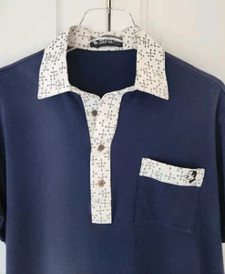 Nation Golf Co Polo Shirt Mens M Navy Blue Short Sleeve 4 Button Contrast Collar - Picture 1 of 9