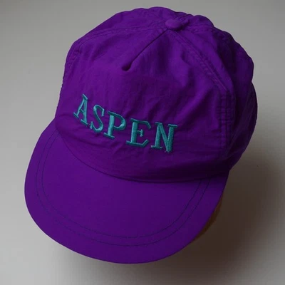 复古 80 年代 Aspen Colorado 滑雪乡村进口尼龙紫色蓝绿色帽子平沿帽 Ca — 第 1/4 张图片