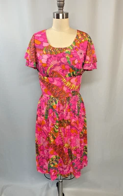 Vintage Dress SIZE SMALL S pink psychedelic floral 60s 70s groovy hippie - Image 1 of 4
