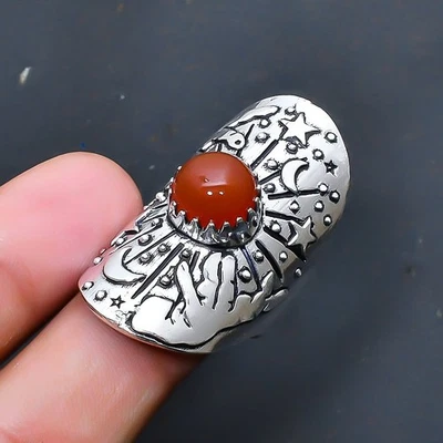 Anillo de joyería de piedras preciosas de cornalina hecho a mano talla EE. UU. 8,5 J848 Foto 1 de 3