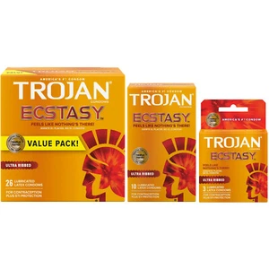 Trojan Ultra Ribbed Ecstasy UltraSmooth Lubricated Latex Condoms - Picture 1 of 4
