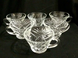 Vintage Clear Glass Starburst Punch Bowl Cups Set Of 6 - Picture 1 of 8