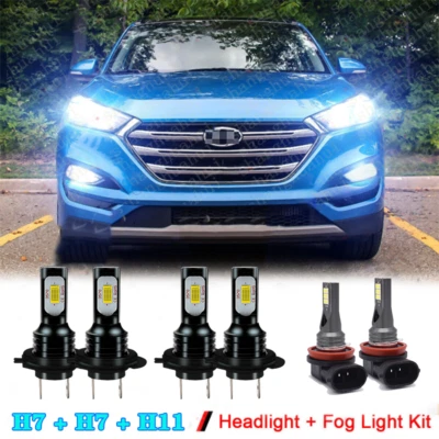 For Hyundai Tucson 2016 2017 2018 6x LED Headlight High Low + Fog Lamp Bulbs Kit - Image 1 of 4