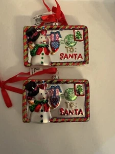 Set Of 2 Blown Glass Christmas Letter to Santa Ornament NWT 4" 2U - Picture 1 of 3