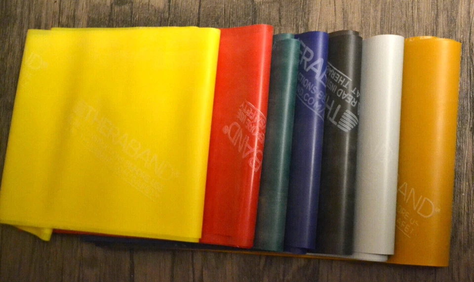 Theraband Latex Resistance Bands Yellow/Red/Green/Blue/Blck/Silver/Gold Set 3ft - Image 1 of 1