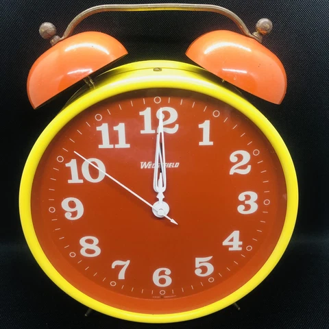 Wedgefield 1970’s West Germany Large Yellow/Orange Wind Up Alarm Clock (Working) Cover