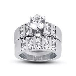 Juego de anillos de boda clásicos de 18 k con diamantes extraídos de tierra redonda de 3,11 quilates H/VS2 - Imagen 1 de 6