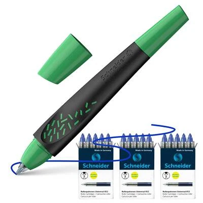 Schneider Breeze Patronenroller M schwarz-grün + 15 Tintenrollerpatronen blau