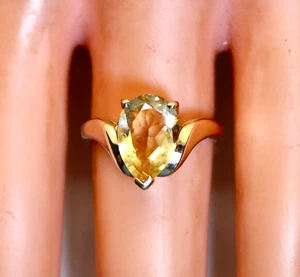Wunderschöner Damen 10 K Gold 2,5 Kt Birnenförmiger Gelber Topas Solitär Ring, Größe 7 - Bild 1 von 4