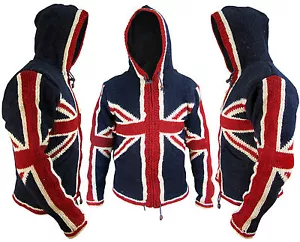 Union Jack Wollvlies gefüttert Wintertasche warm nepalesische Jacke Pullover Hoodie - Bild 1 von 4