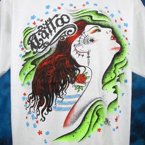 NOS vintage 80s BIKER CHICK SPIDER TATTOO T-Shirt MEDIUM/LARGE woman punk rock - Picture 1 of 9