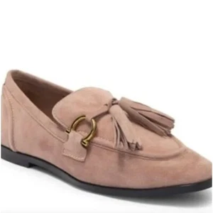 EUC -JEFFREY CAMPBELL Velvit In Taupe Suede Tassel Loafer Shoes - Size 10 - Picture 1 of 9