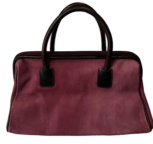 J Jill Travel Bag Burgundy Leather Double Handles Toiletry Cosmetic Bag Read - Picture 1 of 12