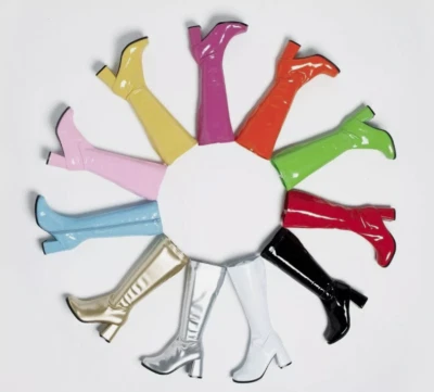 White GoGo Disco Dancer 60s 70s Knee High Color Guard Marching Band Boots Womans - Image 1 of 2