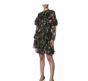 MSGM Asymmetric Ruffle Tiered Floral Mini Dress Italy Size 44 US 8 Fairy Whimsy - Picture 1 of 13