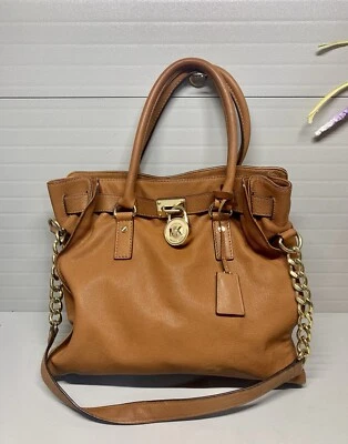 Michael Kors Hamilton Brown Leather Satchel Tote Shoulder Bag - Image 1 of 4
