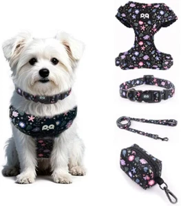 Adjustable No-Pull Flexible Mesh Vest, Dog Collar Leash with Poo Bag 4-Piece Set - Picture 1 of 6