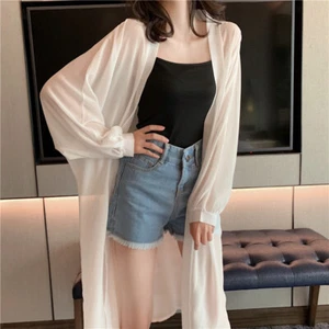 Women Chiffon Cardigan Summer Beach Sun Top Open Front Midi Beach Cover Coat - Picture 1 of 22