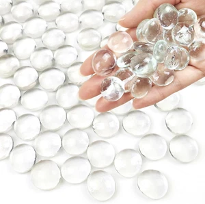 1Lb Clear Glass Beads for Vases, 100 Pcs Glass Pebbles, Clear Flat Glass Marbles - Picture 1 of 8