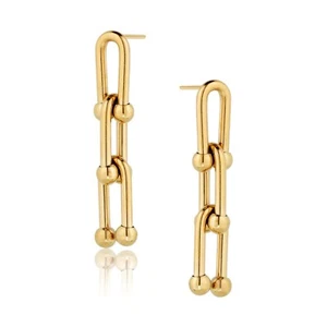 18k Gold Plated Stainless Steel Square Three Horseshoe Links Shape Hoop Earrings - Picture 1 of 2