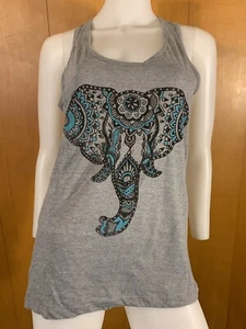 NEW BOHO ELEPHANT GREY BLUE RACERBACK TANK TOP MEDIUM - Picture 1 of 3