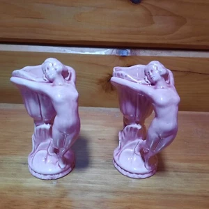 Two Art Deco Ceramic Pink Figurine Vases - Picture 1 of 5