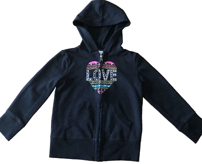 Moletom com capuz feminino strass tamanho 4-5 brilho LOVE gráfico preto - Imagem 1 de 3