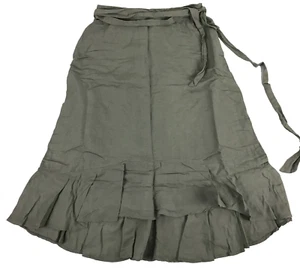 Target Skirt Khaki Green Size 14 A Line Midi Hi Lo Ruffle Hem Linen Blend Belt - Picture 1 of 11