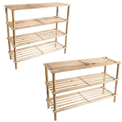 3 / 4 Tier Wooden Shoe Rack Storage Slatted Stand Organiser Vertical Shelf Unit - Image 1 of 4