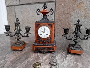 Rare Set Marble /Bronze Clock And Garniture Louis 16 Style French 19 c-Working - Picture 1 of 11