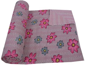 Indische Königin Bettüberwurf Dekor Decke Wendbar Boho Blumenmuster Kantha Quilt - Bild 1 von 5