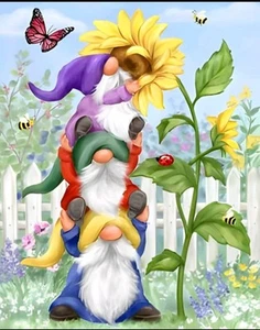 Diamond Painting Three Gnome Sunflower Kit New Craft Project DIY Art - Picture 1 of 7