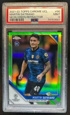 2021 Topps Chrome UEFA Martin Satriano RC Neon Green Refractor #22/99 PSA 9 - Image 1 of 2