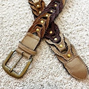 Geflochtener Damen Teen Stoff Gürtel Gr. XS 5 Boho Chic Western Indie Fee braun Nieten - Bild 1 von 8
