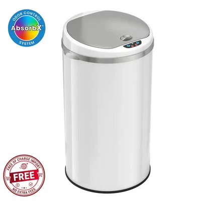 iTouchless 8 Gal White Stainless Steel Sensor Kitchen Trash Can Filtered, MT08RW - Image 1 of 4